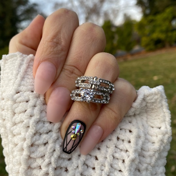 925 Sterling Silver 2 pcs Rings White Sapphire - Picture 11 of 15